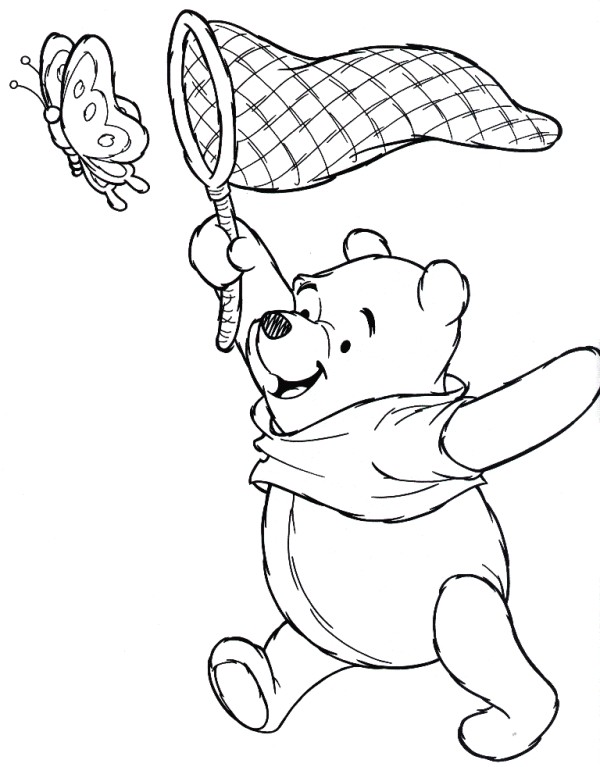 Online coloring book: Coloring page Winnie the Pooh is on holiday trying to catch a butterfly